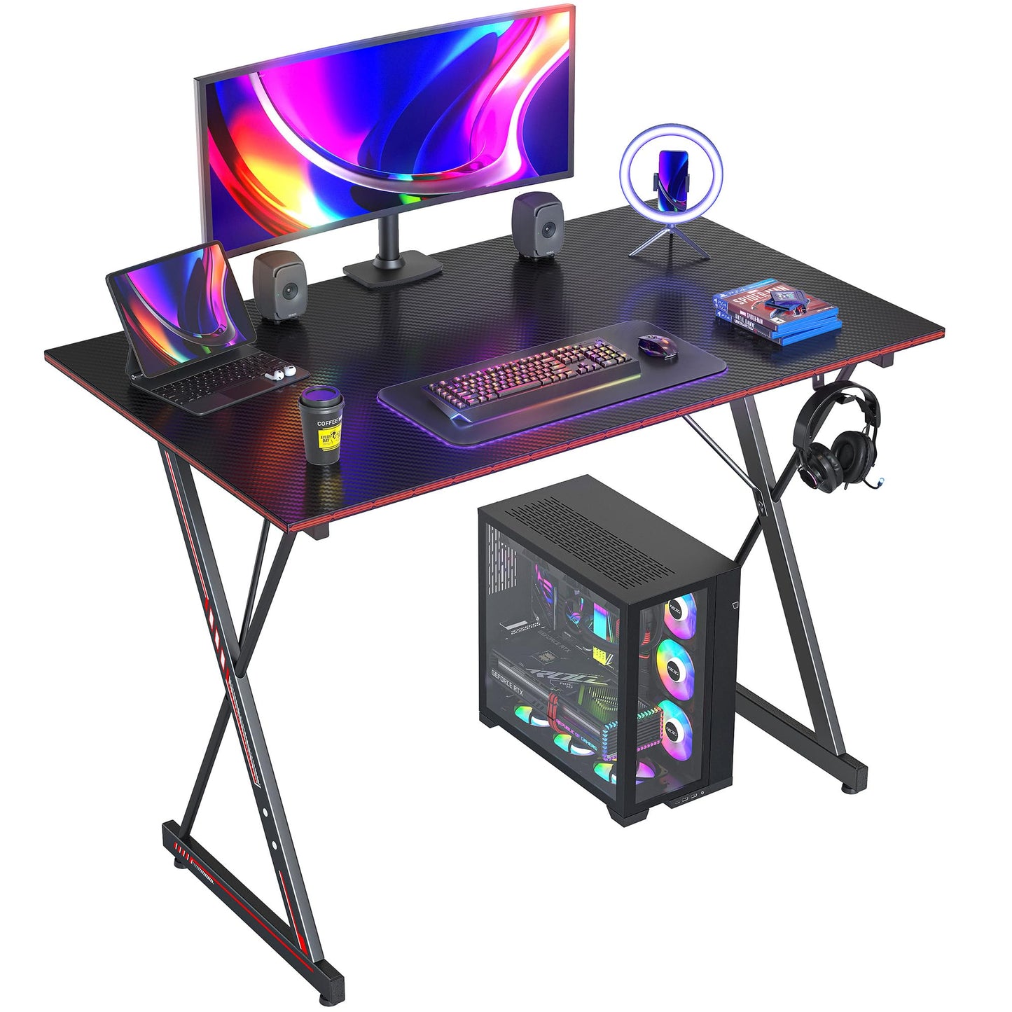 CubiCubi Gaming Desk 32 Inch PC Computer Desk, Home Office Desk Table Gamer Workstation, Simple Game Table, Black