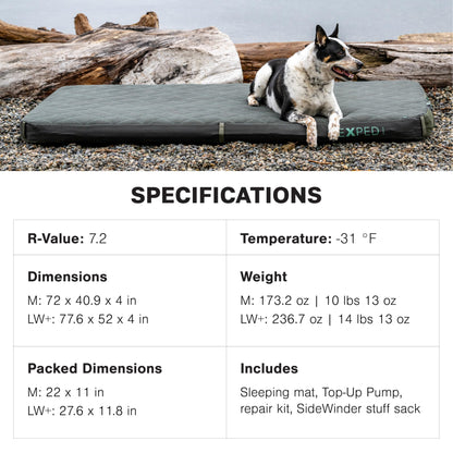 Exped LuxeMat Duo LW+ - Self Inflating Luxury Sleeping Mat, 4” Foam Pad, Pump Included