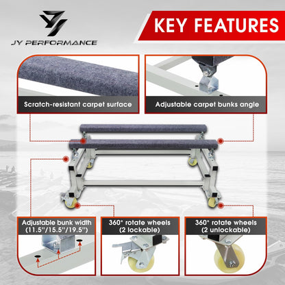 JY PERFORMANCE Watercraft PWC Dolly Boat Stand Storage Trailer Cart Dock Slipway Cart Adjustable Bunks W/ 4 Casters and 2 Brakes Carpeted to Prevent Scratch 1000lb Capacity