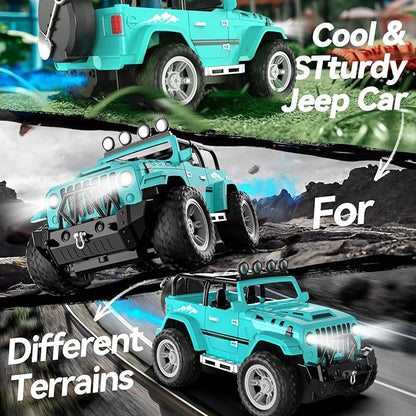 DEERC Remote Control Car with Fog Mist &amp Music 1:16 Remote Control Truck for Boys 2.4Ghz RC Car Toy with 2 Batteries All Terrain SUV Gifts Crawler with Trailer Hitch
