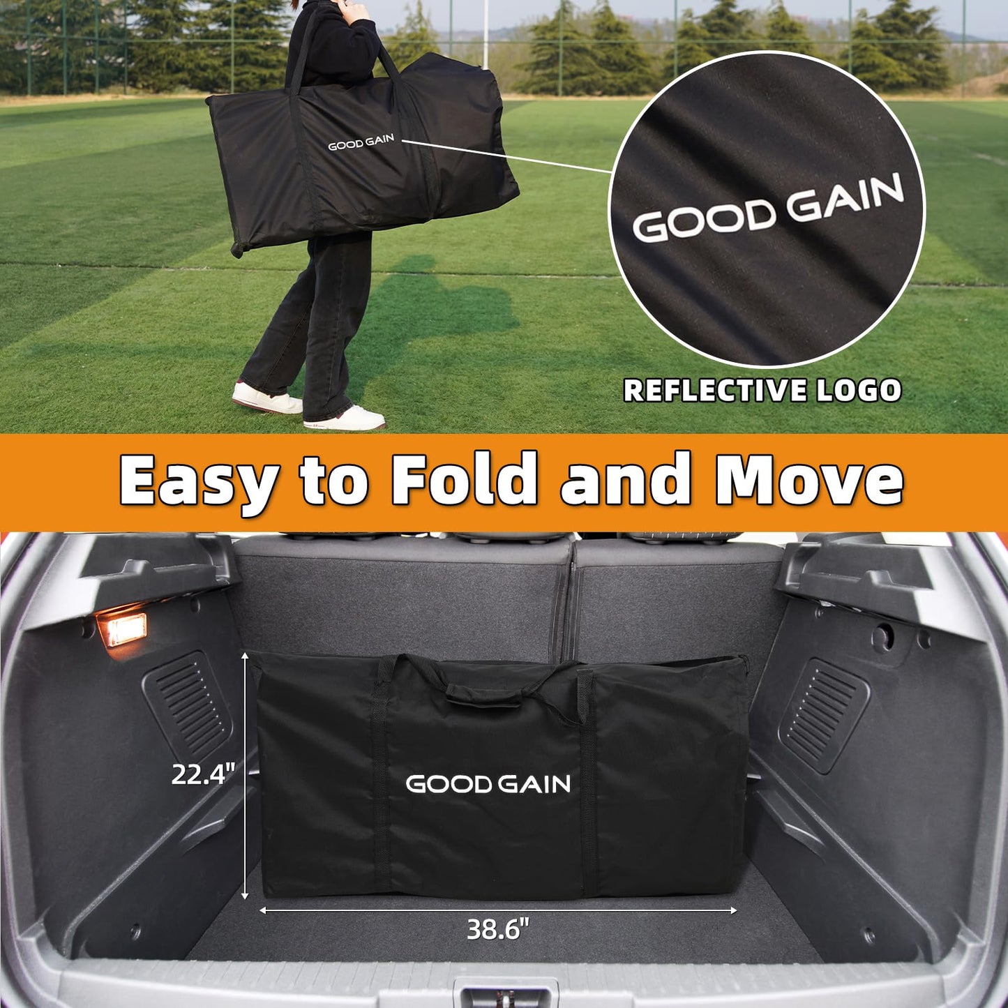 G GOOD GAIN Portable Soccer Bench - Team Bench Soccer 6 Seats with Bag, Sideline Folding Bench, Folded Chair Seating 6 for Football Camp Outdoor Sport Events, Team Chairs for Adults, Black