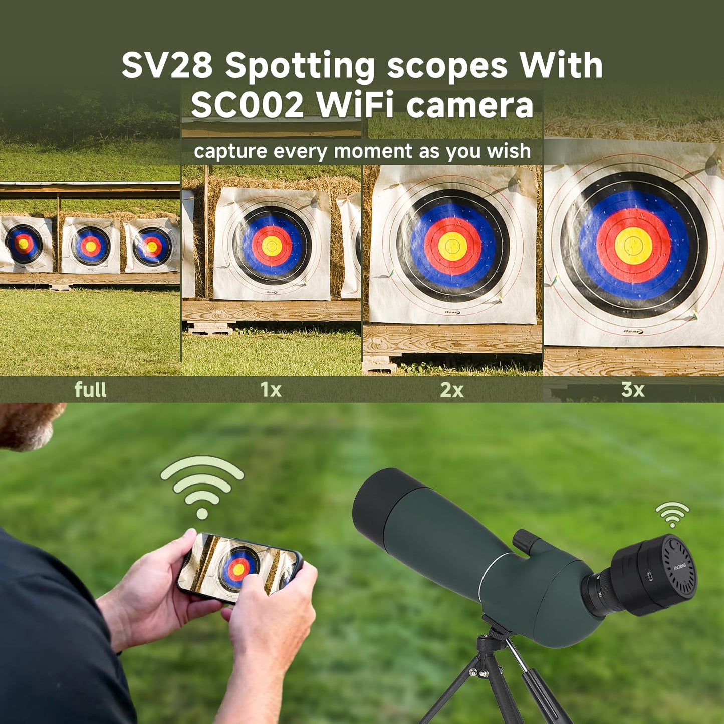 SVBONY SV28 Plus Spotting Scope with Tripod & Phone Adapter & SC002 WiFi Camera for Digiscoping, Waterproof & Fofproof, 25-75x70mm Long Range Spotter Scope for Target Shooting, Bird Watching