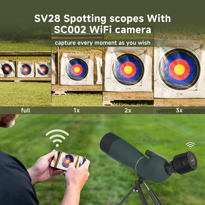 SVBONY SV28 Plus Spotting Scope with Tripod & Phone Adapter & SC002 WiFi Camera for Digiscoping, Waterproof & Fofproof, 25-75x70mm Long Range Spotter Scope for Target Shooting, Bird Watching