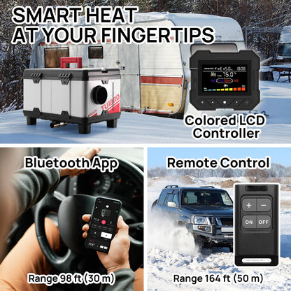 TURBRO 9kW Diesel Heater, 12V/24V/110V, Toolbox Parking Heater with Smart LCD, Remote and Bluetooth APP Control, Programmable Timer, Portable for RV, Camper, Truck, Boat, Tent, Garage, Shop, T8BP