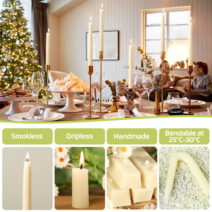 8 in Beeswax Taper Candles,8 Pack Dripless Pure White Beeswax Candle Sticks,8 Hours Long Burning Natural Bees Wax Candles for Home,Unscented Smokeless Tapered Candlesticks for Dinner