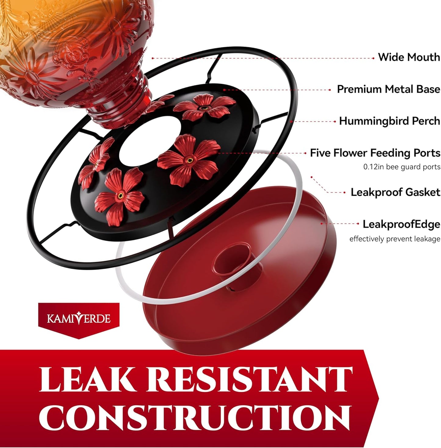 Skiennix Glass Hummingbird Feeder - 24Oz Leak-Proof Outdoor Nectar Feeder | Decorative Orange Garden Decor