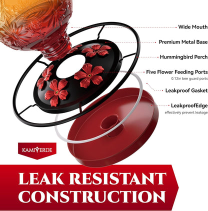 Skiennix Glass Hummingbird Feeder - 24Oz Leak-Proof Outdoor Nectar Feeder | Decorative Orange Garden Decor