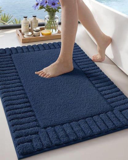 Color&Geometry Large Bath Rugs - Non-Slip, Washable, Absorbent Navy Blue Mats | 24"x36" Soft Bathroom Floor Rugs