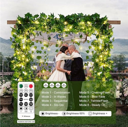 HXWEIYE Artificial Ivy Greenery Garland - 12 Pack with 200 LED Fairy Curtain String Lights | Perfect for Indoor/Outdoor Decor