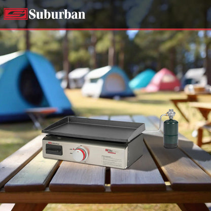Suburban Signature 18" RV Griddle with Quick Connect and 1 lb. Bottle Adapter - Compact Stowable Design, 20% Hotter Than Comparable Units, CSA Certified for RV Outdoor Use (4062A)