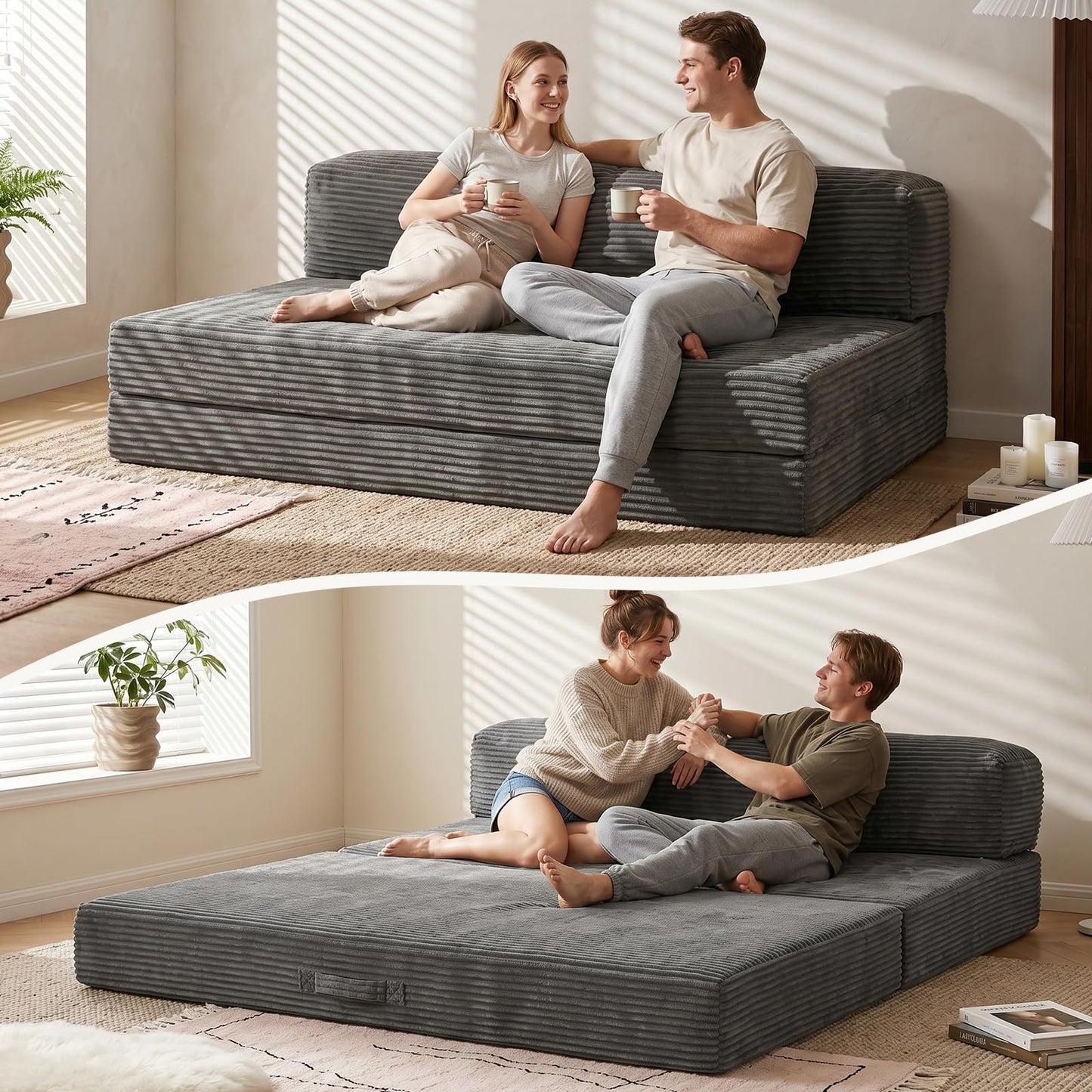 Winzoo 4-in-1 Folding Sofa Bed – Memory Foam Convertible Sleeper Chair with Pillow, No Assembly Required for Apartment, Guest Room, Camping