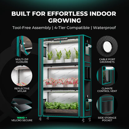 MARS HYDRO 2025 Plant Stand with Grow Lights,6-Tier Plant Shelf with 10 Full Spectrum LED Lamps (225W, 3ft) & Grow Tent | for Vegetables, Seedlings, Plant Growth | 5000K, 43x16x71''