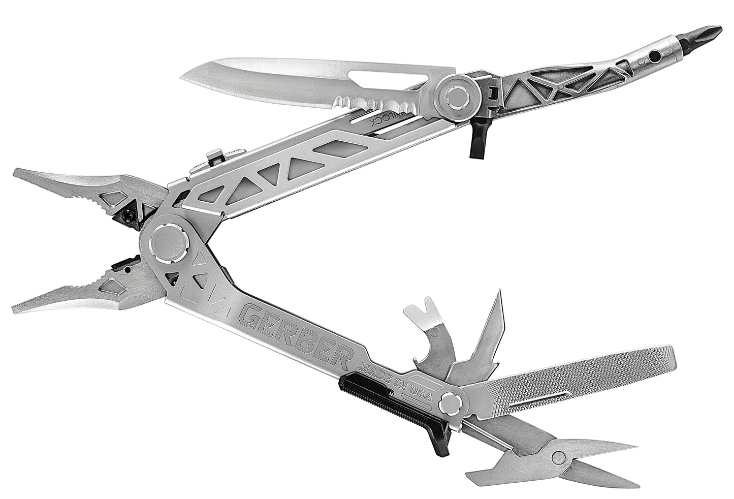 Gerber Gear Center-Drive Plus - 16-Piece Multi-Purpose Tool with Sheath & Bit Set - Includes Pry Bar, Knife, Needlenose Pliers, Nail Puller & More - Made in USA