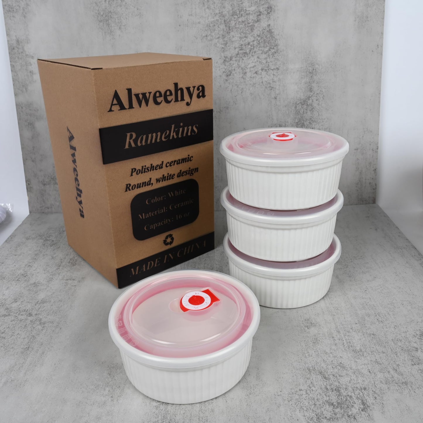 10 oz Ceramic Creme Brulee Ramekins Oven Safe, Small Souffle Ramekins with Lids, Mini Ramekin Set with Covers Set of 4, Pudding Custard Cups Ramiken for Baking, Meal Prep, Picnic, Camping