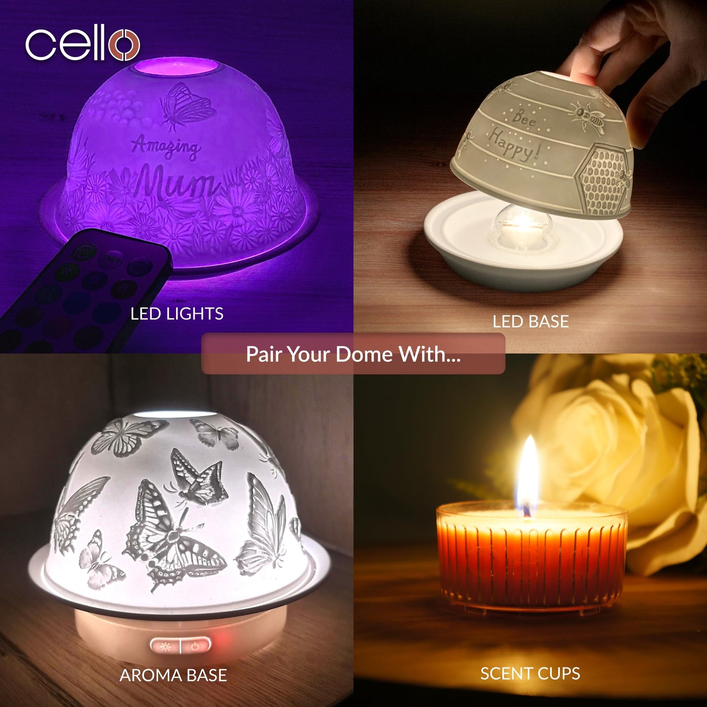 Cello Porcelain Tealight Holder Dome - Giraffe Design with 3D Projection Image & Loving Message Scented Unscented LED Lights Candle Wax Warmer Mom Nanny Birthday Gifts Ornament Home Easter Present