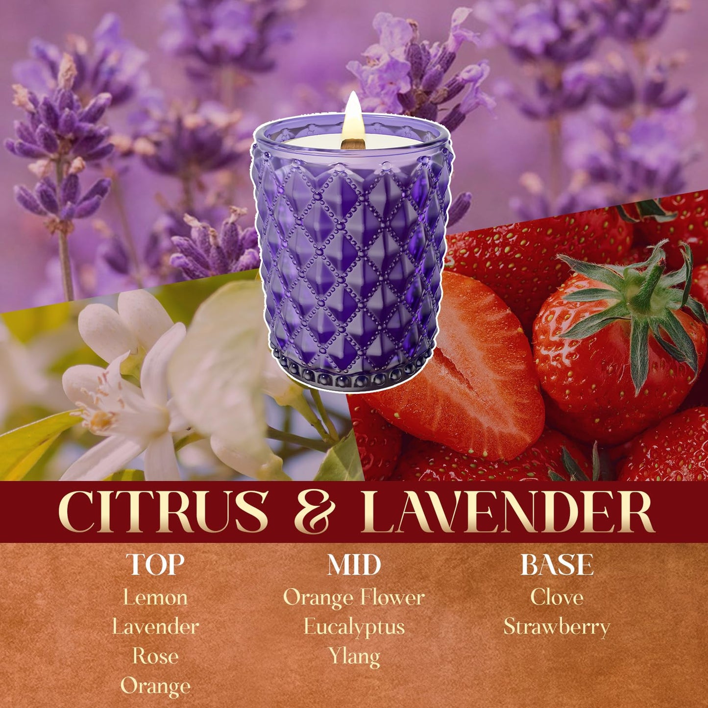 M&SENSE 16.6oz Wood Wick Scented Candle, Non Toxic Soy Wax with Crackling Wick, CitrusLavender Scent 100H Burn Long Lasting for Bedroom Kitchen Home Decor, Housewarming Gifts for Family Friends