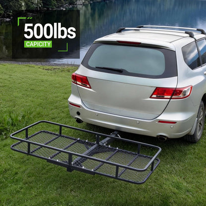 Hitch Rack Cargo Carrier for Car - Metal Luggage Storage Basket for Truck RV ATV Vehicle - Tow Hitch Mount Racks Rear Carriers with 2 in Receiver - 60x24X6 Utility Folding Trailer Travel Platform