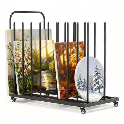 BERPET Heavy-Duty Art Storage Rack with Wheels, Large Metal Organizer for Canvas, Panels, and Artwork – Mobile Rolling Art Drying & Display Stand for Studio, Classroom, and Gallery