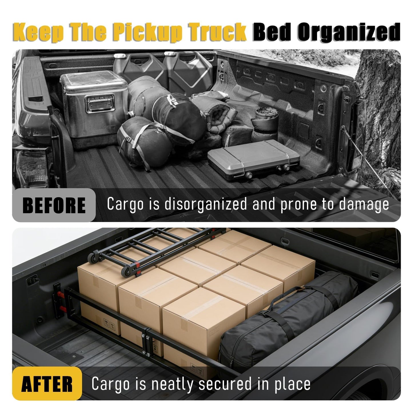 Truck Bed Divider Cargo Organizer Panel Universal Compatible with 2015-2026 Ford F150&2022-2026 Toyota Tundra&2019-2025 Chevy Silverado GMC Sierra 1500 Pickup Truck Beds Adjustable Foldable
