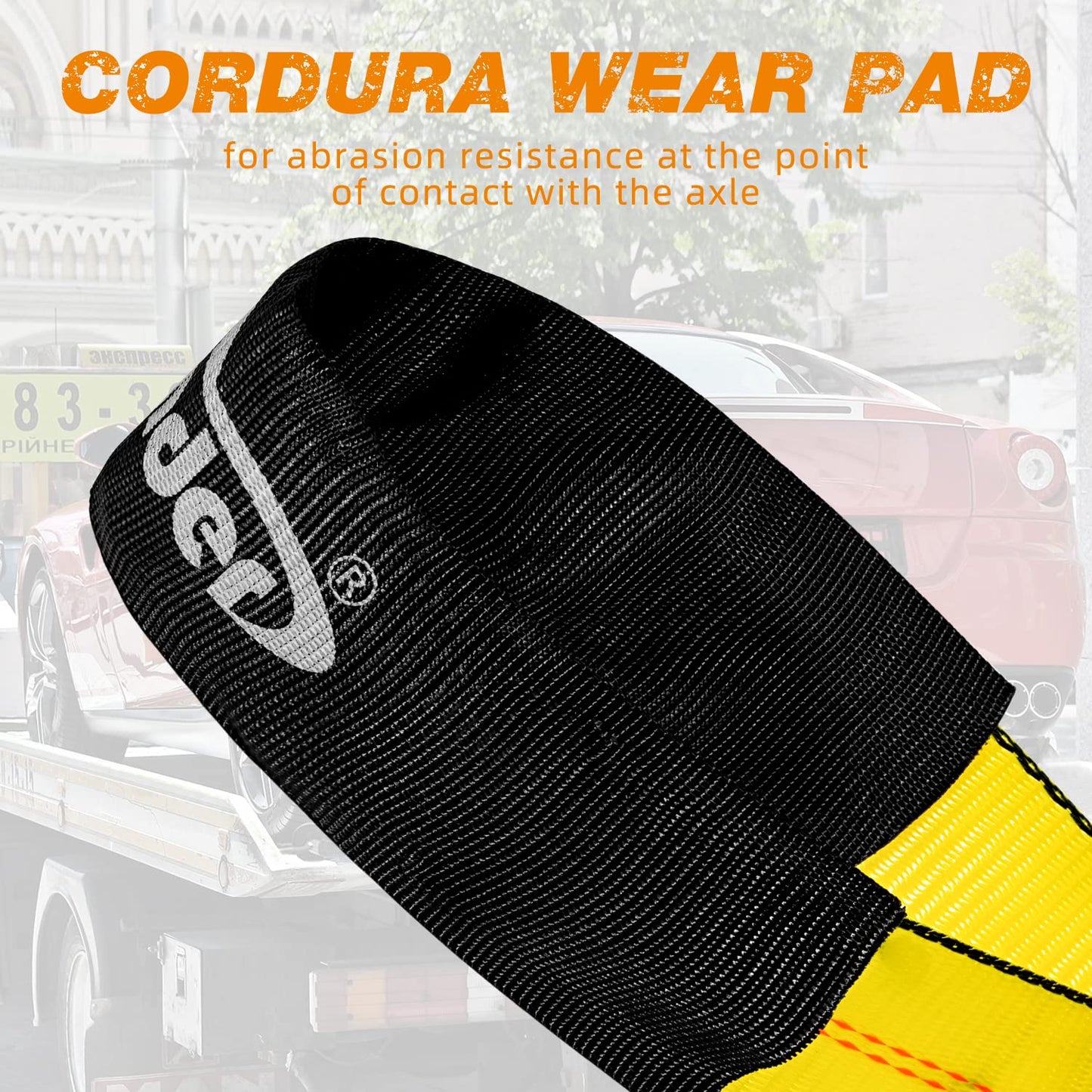 Autofonder Heavy Duty Adjustable Car Tie Down Kit with Snap Hooks -Break Strength 10,000 lbs-Working Load 3333 lbs-Bonus Includes 4 Pack 36" Axle Straps with D-Ring(Yellow)