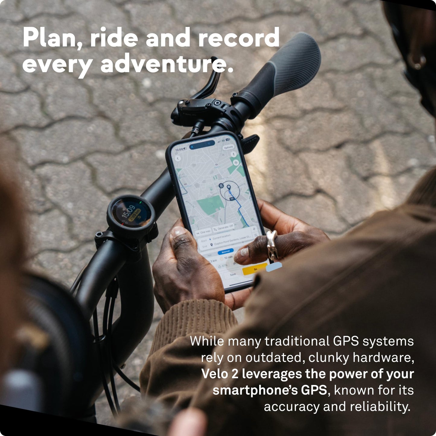 Beeline Bike GPS Computer - Velo 2 | Wireless Global Navigation Map | Weatherproof & 11+ Hours Battery Life | USB Charging | Sat Nav for Cycling with a Strap Mount Included | Glove Friendly