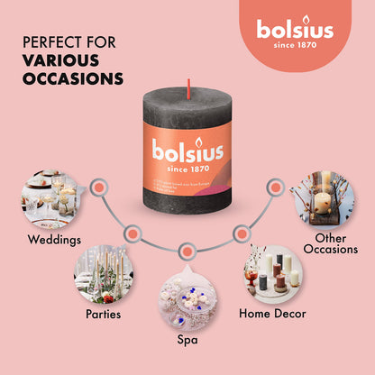 BOLSIUS 4 Pack Black (Stormy Gray) Rustic Pillar Candles - 2.75 X 3.25 Inches - Premium European Quality - Includes Natural Plant-Based Wax - Unscented Dripless Smokeless 35 Hour Spa Décor Candles