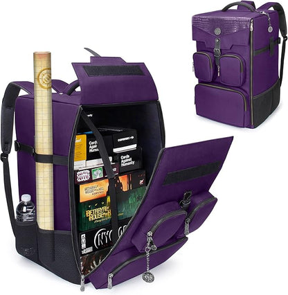 ENHANCE Collector's Edition Board Game Backpack - Reinforced Rigid Board Game Storage with Padded Shoulder Straps Carrying Handle and Accessories Pockets for Dice Card Games More (Dragon Purple)