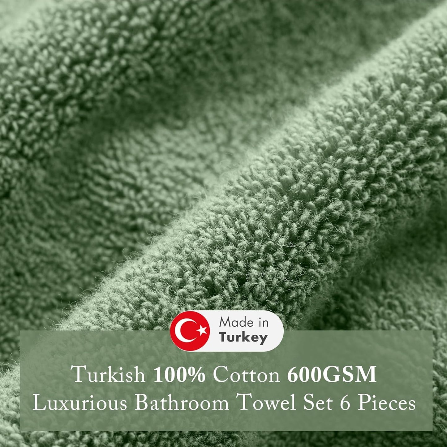 Madison Park Turkish Bath Towels Set - 6-Piece Luxury 100% Cotton, Highly Absorbent & Quick Dry - Green