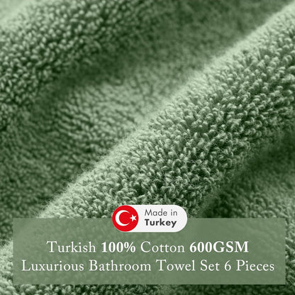 Madison Park Turkish Bath Towels Set - 6-Piece Luxury 100% Cotton, Highly Absorbent & Quick Dry - Green