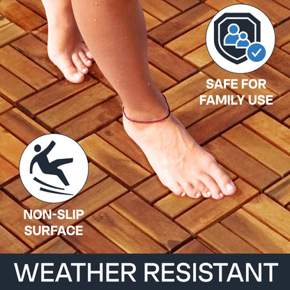 Tranquillo Interlocking Deck Tiles 12”x12”, Acacia Wood Patio Tiles, Waterproof Flooring Tiles for Indoor and Outdoor – Non-Slip, Easy Installation (Natural - Crossed Pattern, 30 Pcs - 30 Square Ft)
