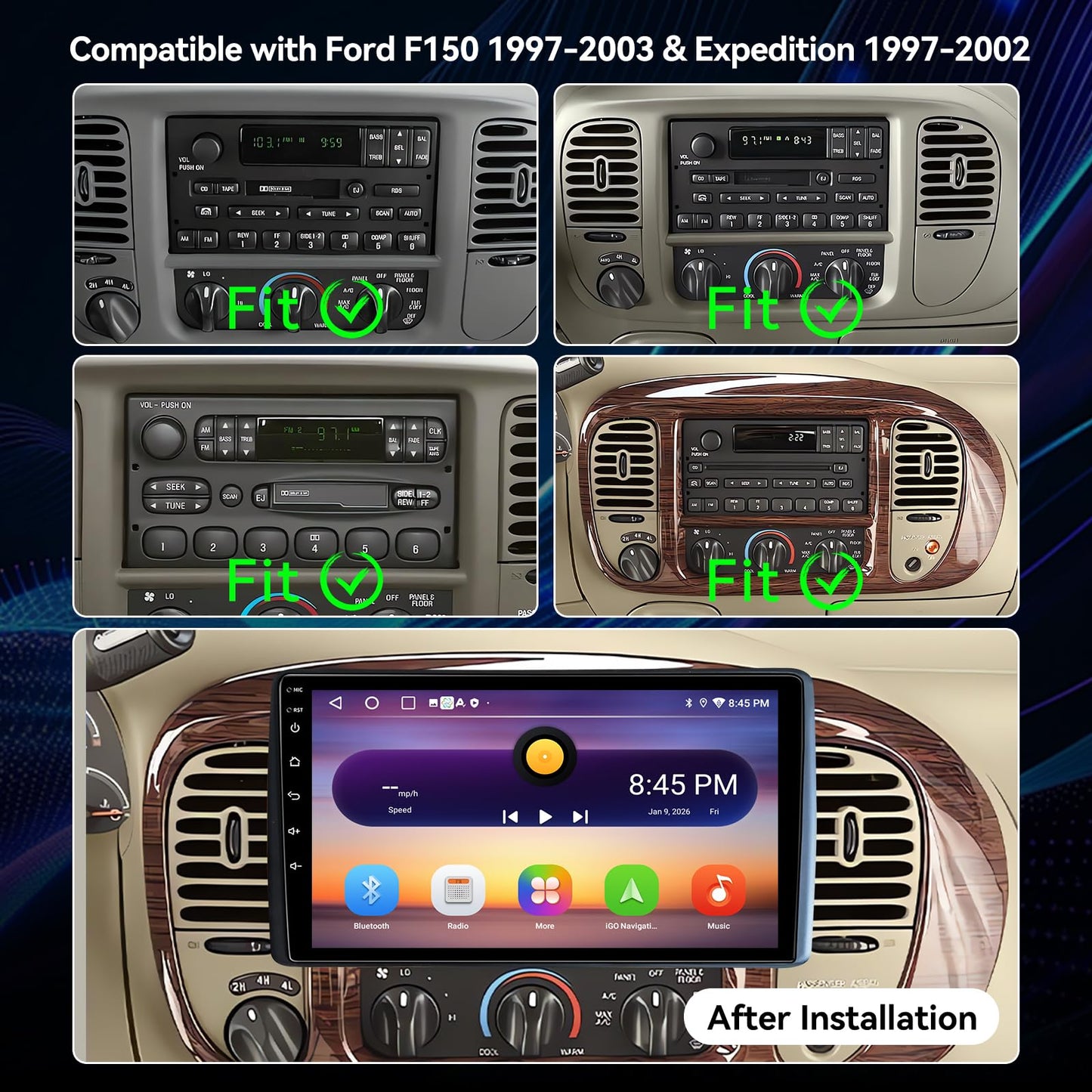Android 14 Car Stereo Radio Compatible with Ford F150 1997-2003 Expedition 1997-2002 Wireless CarPlay & Android Auto AHD Backup Camera Upgrade 9" Touch Screen GPS WiFi FM Bluetooth 2+64G (Inches, 9)