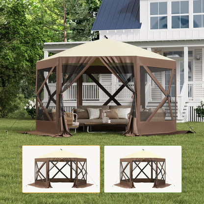 Hipicute Pop Up Gazebo,10 X 10 Ft Portable Outdoor Camping Pop Up Canopy Screen Tent with Mosquito Netting Gazebo,Waterproof 6 Sidewalls,Ground Stakes,Carry Bag for Lawn, Garden, Backyard(Brown)