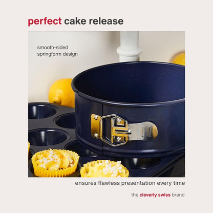 Zyliss E980194 Non-Stick Springform Cake Tin | 23cm/9in | Carbon Steel | Dark Blue | Baking Tin/Bakeware/Cake Mould | Dishwasher Safe | 5 Year Guarantee
