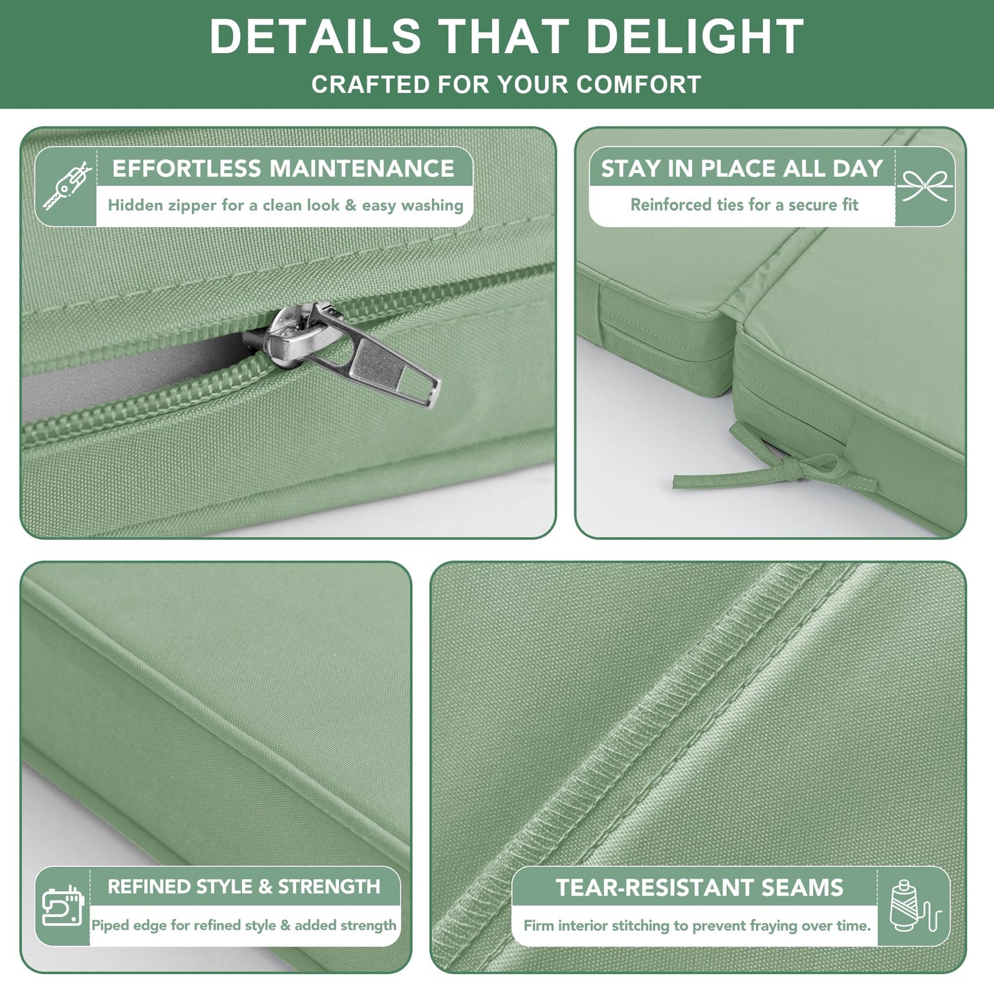 Summsun Chaise Lounge Cushions Outdoor Set of 4 - Waterproof and Fade Resistant Sun Lounger Replacement Cushions - Patio Lounger Pads with Removable Cover for Pool, Deck, 80 x 26 x 3 Inch, Sage Green