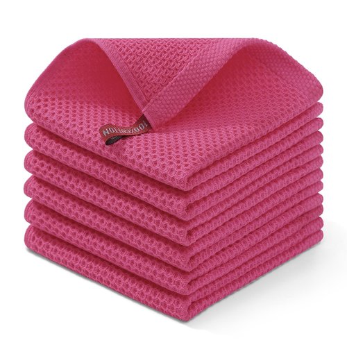Homaxy 100% Cotton Waffle Weave Kitchen Dish Cloths, Ultra Soft Absorbent Quick Drying Dish Towels, 12 x 12 Inches, 12-Pack, Hot Pink