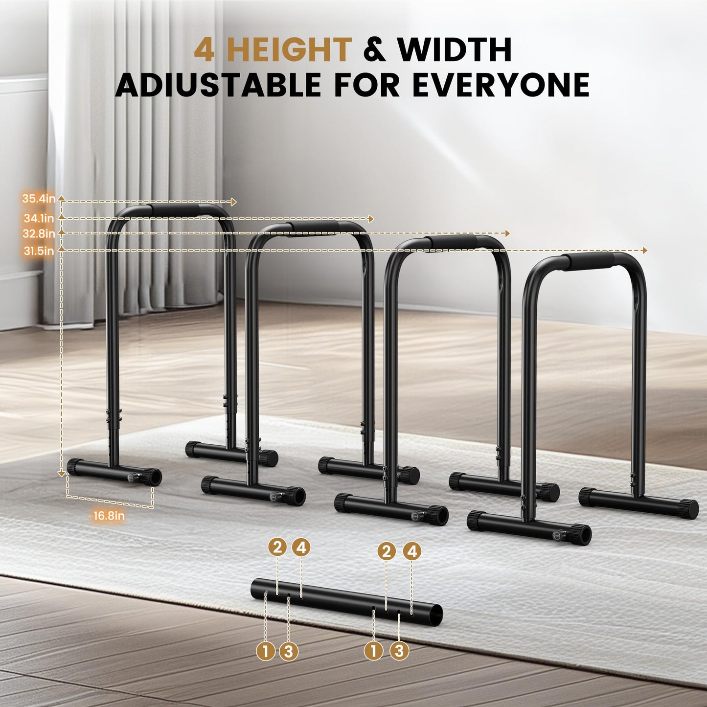Sportsroyals Dip Bar, Adjustable Dip Stands Station for Home, Functional Heavy Duty Parallette Bars for Upper Body Workout (400/1200LBS Loading Capacity, 2025 New Version)