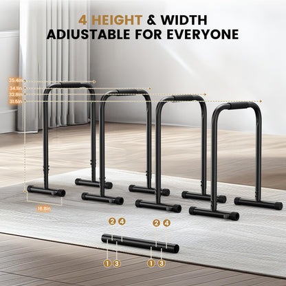 Sportsroyals Adjustable Dip Bar Station, Heavy Duty Parallette & Parallel Bars, 400LBS Stable Dip Stands for Home Gym, Calisthenics & Upper Body Workout Equipment