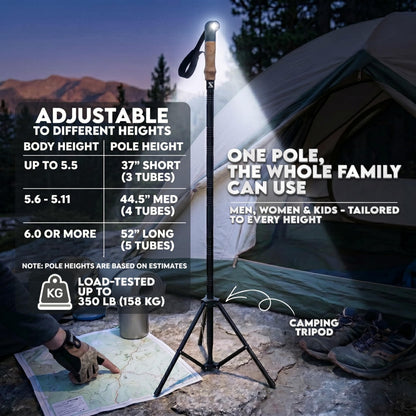 SmartstickX Collapsible Tactical Walking Stick with LED Light, USB Charging, Cork Grip, and Heavy-Duty Survival Tools – Aircraft Aluminum Trekking Pole for Hiking, Camping, Outdoors
