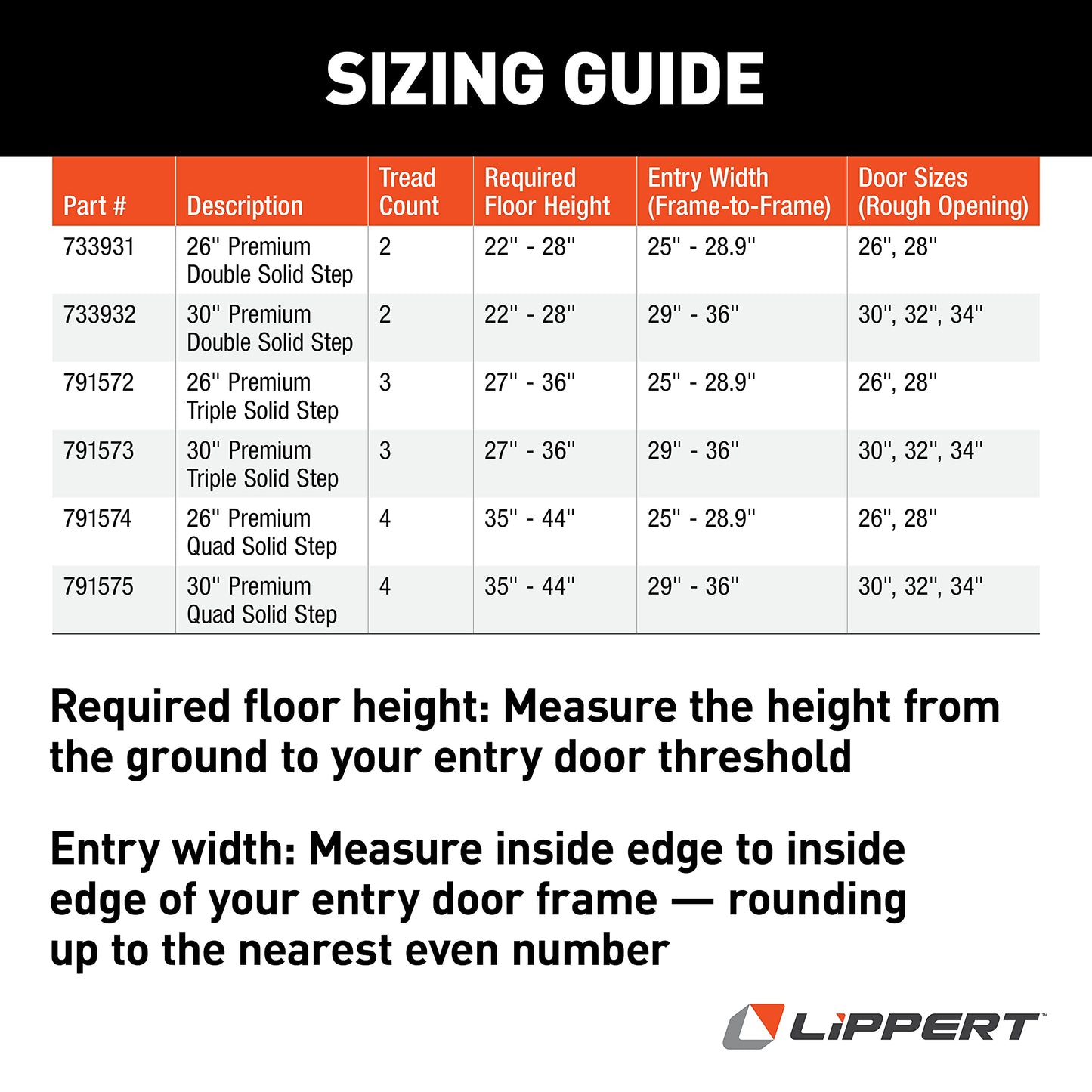 Lippert-791573 Solid Step Triple Step for RV and Travel Trailer Entry Doorway , 30-inch,Black