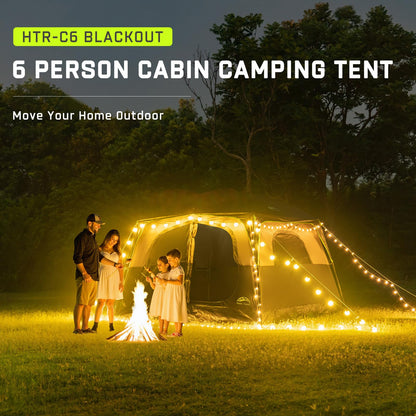 Happy Travel Tent 6 Person Blackout Camping Tent, Portable Easy Setup Cabin Tents with Dark Space Design, Light Blocking Tent with Top Rainfly for Outdoor Camping, Water-Resistant,10'L x 9'W x 79" H