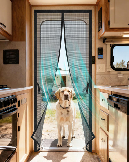 Gociean Magnetic RV Screen Door Curtain for Camper, Curtain Size 33'' x 75'', Travel Trailer, Fifth Wheel and Motorhome, Tear-Resistant Mesh Bug Screen, Self Closing Mosquito Net, Pet Friendly