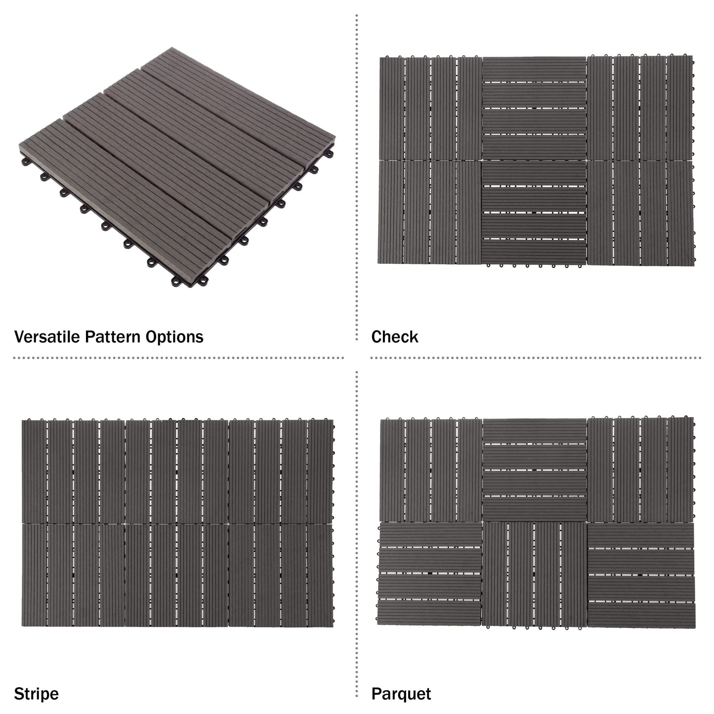 Interlocking Deck Tiles - 30-Pack 11.6-in Wood Plastic Composite All-Weather Outdoor Flooring Balcony Poolside or Patio by Pure Garden (Gray)