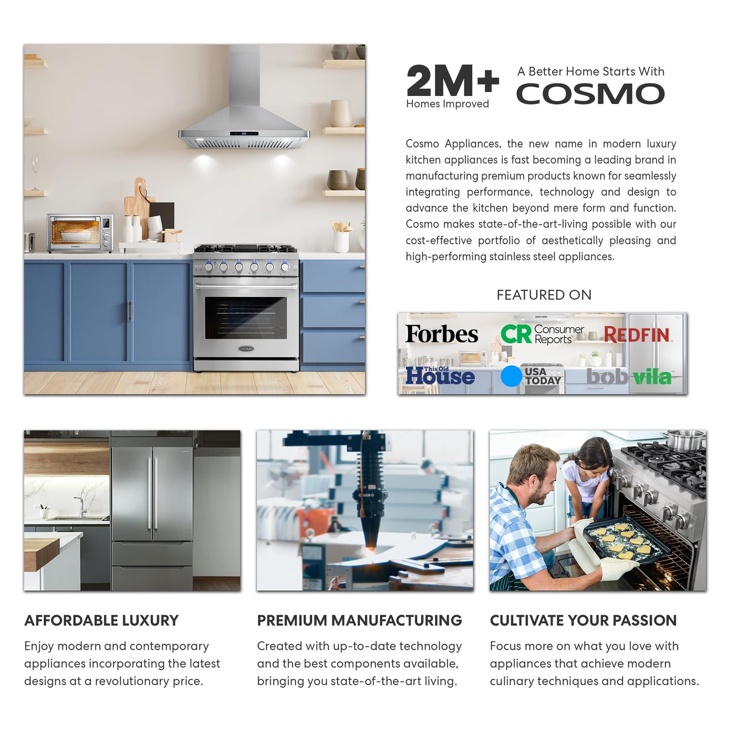 COSMO COS-244AGC 24 in. Nebula Collection 2.7 cu. ft. Gas Range, 4 Burners, Rapid Convection Oven, Cast Iron Grates in Stainless Steel
