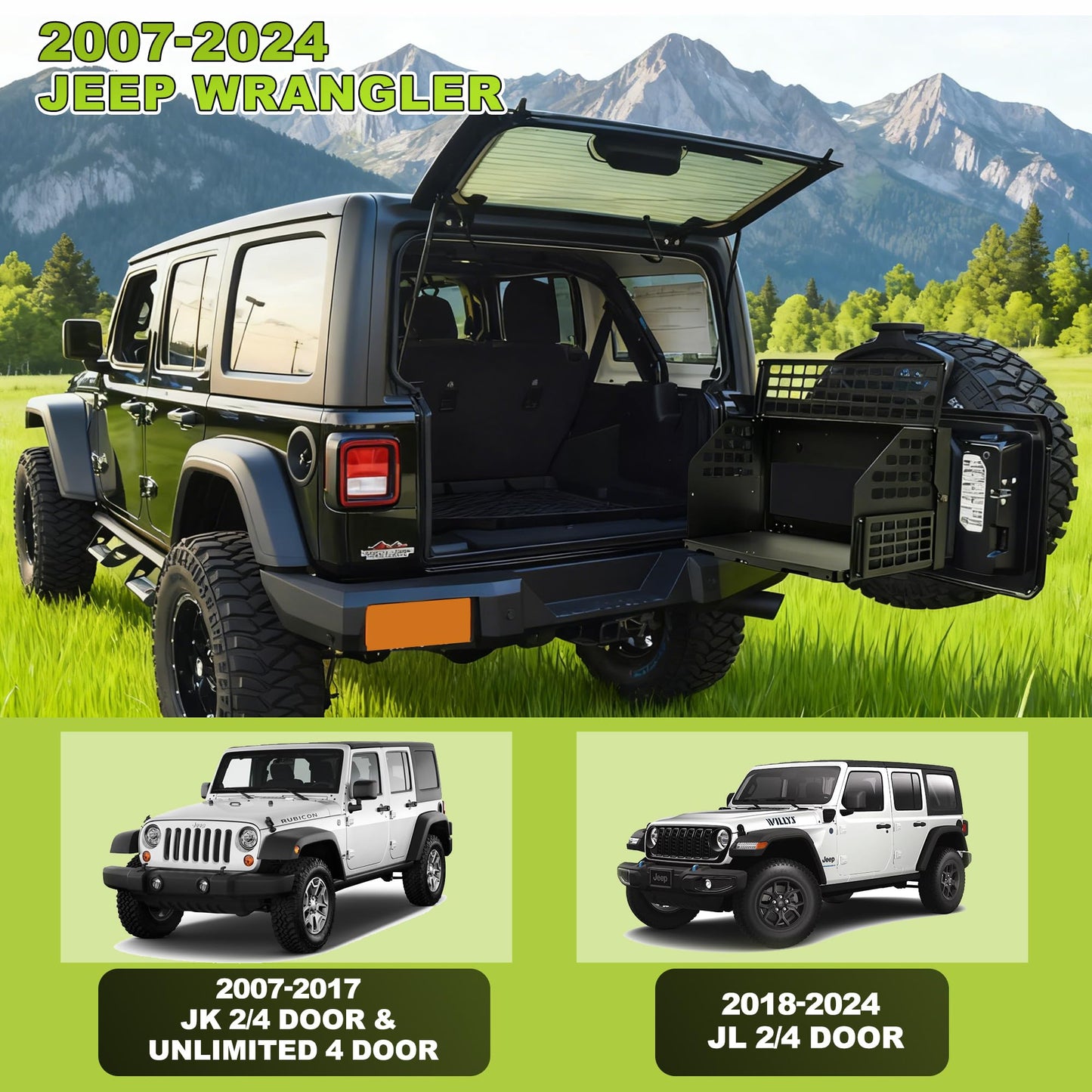 Turmaul Tailgate Table w/Molle Panel Compatible with Jeep Wrangler 2007-2017 JK JKU 2018-2023 JL JLU 2/4 Door Rear Door Foldable Cargo Shelf Storage Rack Camping Travel Cooking Outdoor Accessories