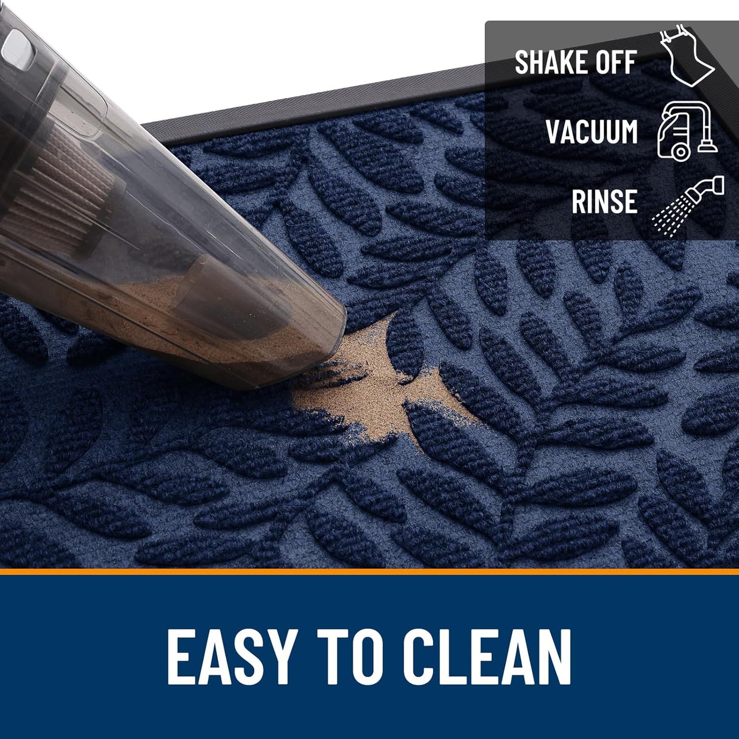 OLANLY Indoor Outdoor Door Mat - Waterproof All-Weather Doormat | Sturdy Natural Rubber, Navy Blue, 29.5x17
