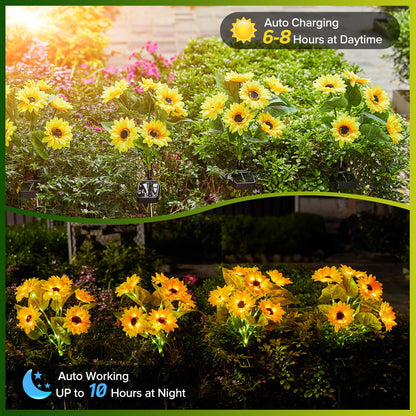 Solar Sunflower Lights Outdoor Waterproof - 3 Pack with 18 Bright Solar Sunflower Lights, IP65 Waterproof Light for Outdoor Flower Bed, Yard, Pathway, Patio Decor - Gift for Mom, Women, Grandma