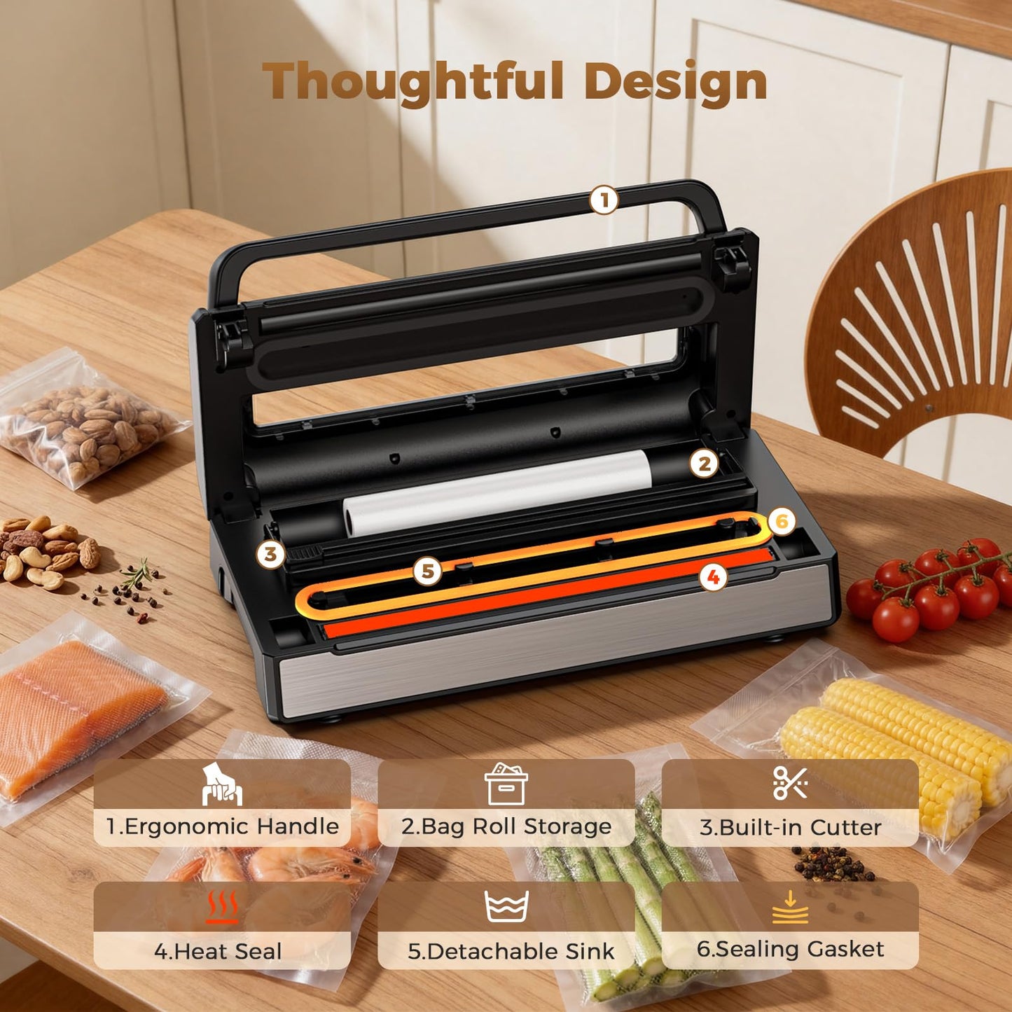 Vacuum Sealer Machine for Food, Multifunctional Automatic Food Saver for Dry, Moist & Canister Sealing, Built-in Cutter & Bag Storage | Complete Kit with 2 Rolls & 10 Bags
