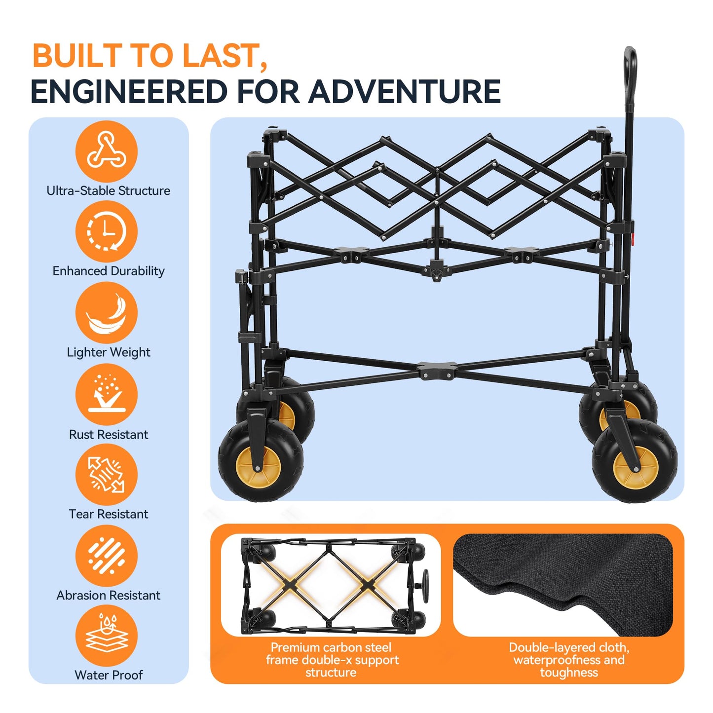 400L Double Decker Beach Wagon-500LBS Heavy Duty Beach Cart with 9" Big Balloon Wheels for Sand,Folding Collapsible Wagon with Side Pocket for Beach, Fishing, Camping,Outdoor(Black)