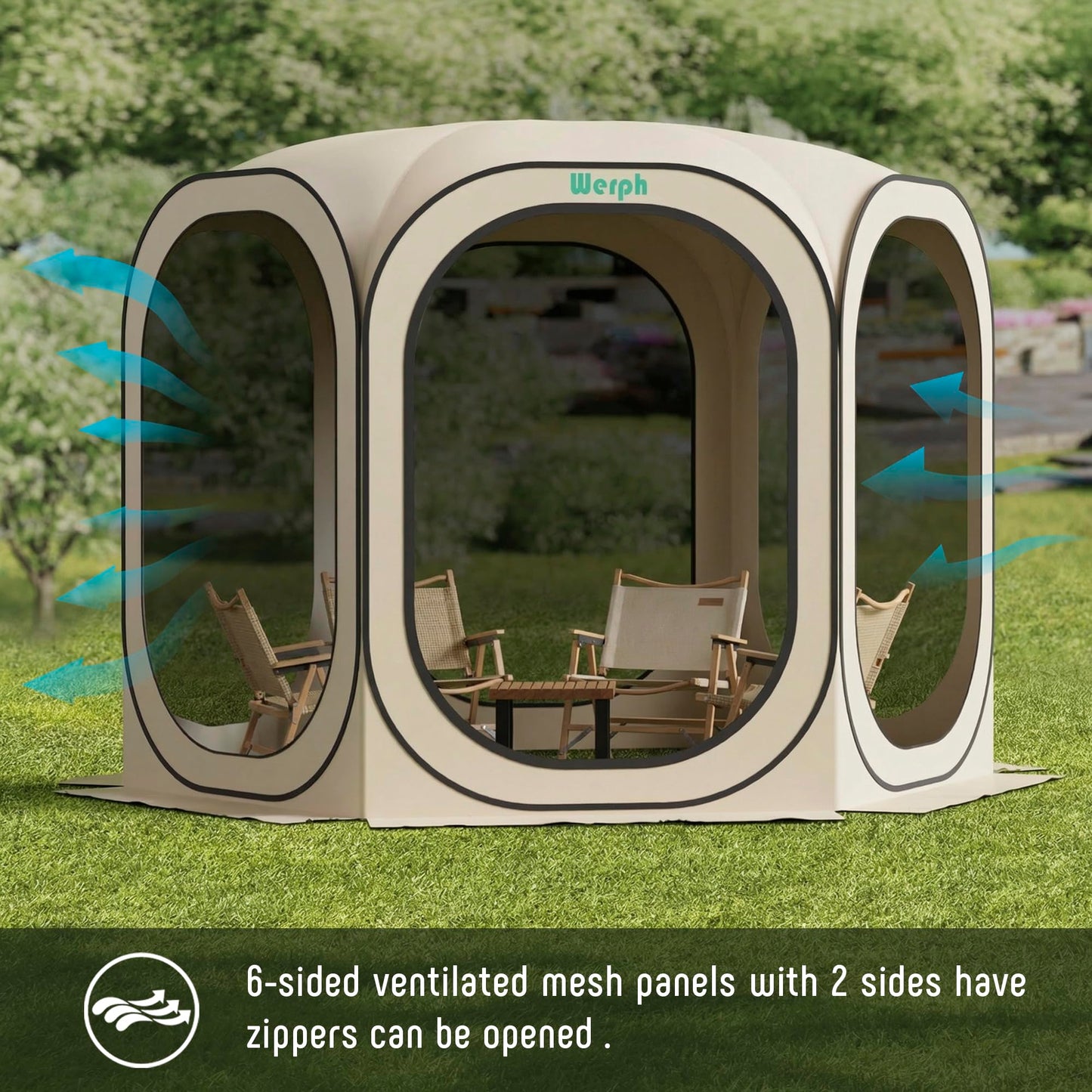 Werph 10x10 Pop Up Screen Tent, Mosquito Net Gazebo, UV Resistant Roof Waterproof Screen Canopy, Quick Setup Outdoor Shelter for Backyard, Patio, Garden, Picnic, Camping and Events, Beige