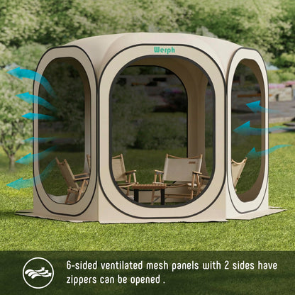 Werph 10x10 Pop Up Screen Tent, Mosquito Net Gazebo, UV Resistant Roof Waterproof Screen Canopy, Quick Setup Outdoor Shelter for Backyard, Patio, Garden, Picnic, Camping and Events, Beige